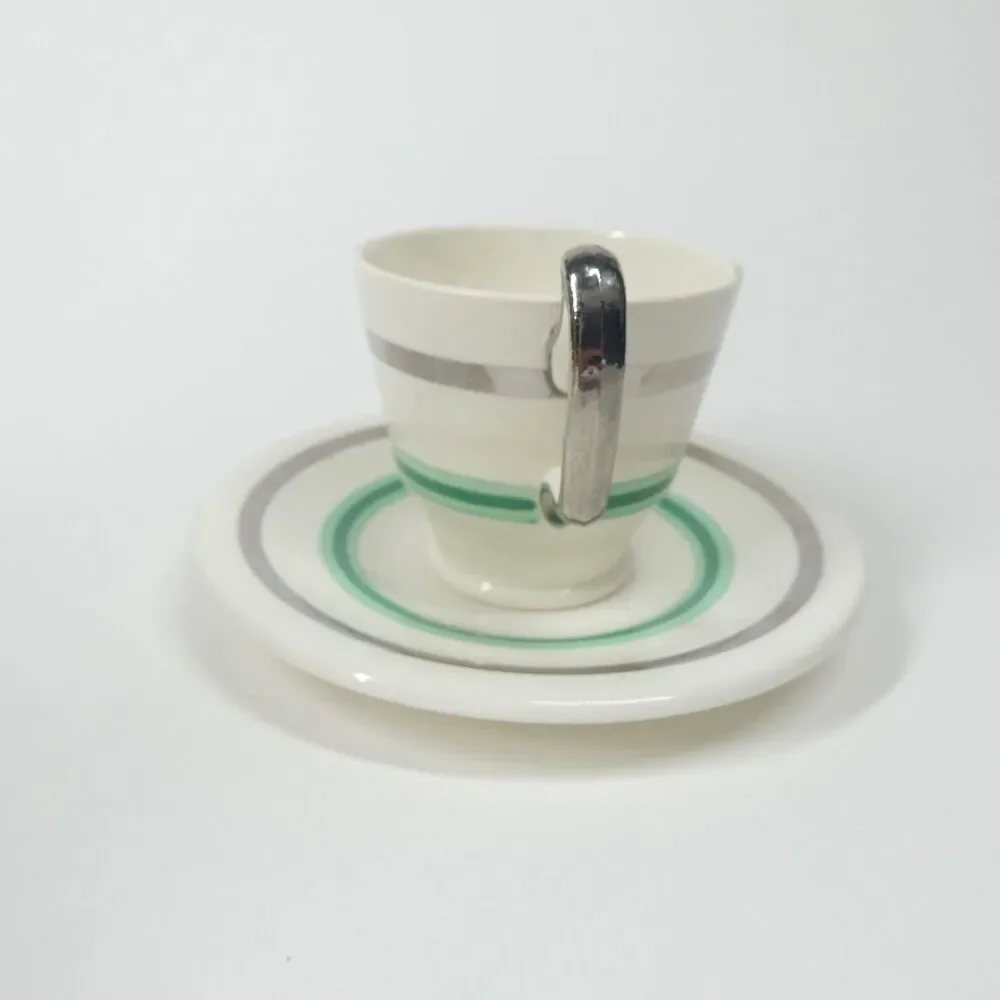 Spode Copeland Demitasse Cup & Saucer Set Jade Green Silver Cream Art Deco